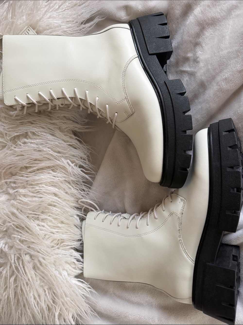 NEW ASH Liana Genuine Leather White Lace-Up Combat Boots with Black Sole Size 40 - Picture 6 of 6